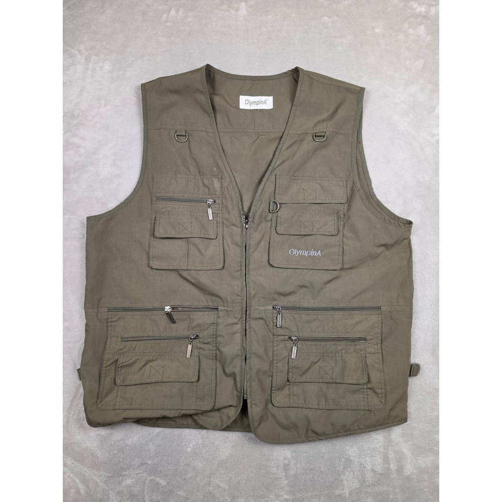 OlympinA Fishing Vest Mens 2XL Green Multi-Pocket Utility Gorpcore Outdoor *Read